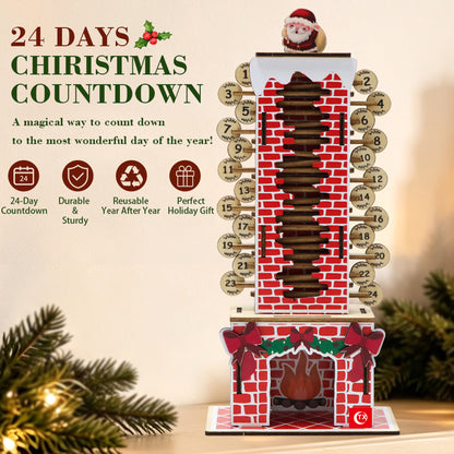 24 Day Holiday Advent Calendar Wooden Santa Chimney Decoration