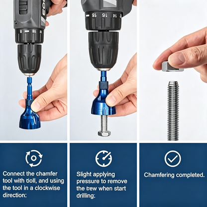 Deburring External Chamfer Tool, 3 Carbide Blades Quick Release 1/4 Inch Hex Shank Removing Burr Chamfering Drill Bits Set Kit for Remove or Repair Damaged Threaded Rod Bolt Pipe