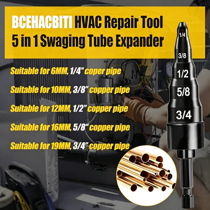 HVAC Repair Tool Swage Tube Expander 5 in 1 Air Conditioner Copper Pipe Expander Swaging Drill Set Copper Tubing Tool with 1/4  3/8  1/2  5/8  3/4 Bits