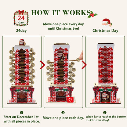 24 Day Holiday Advent Calendar Wooden Santa Chimney Decoration