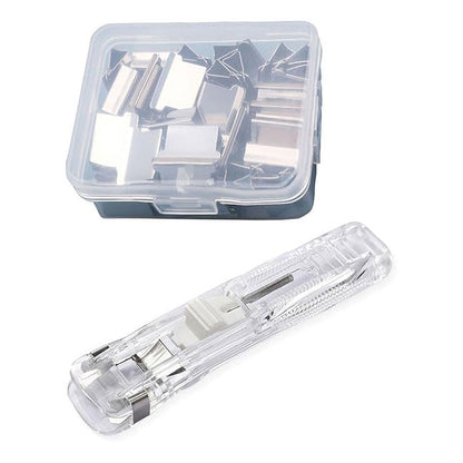 Handheld Paperclip Dispenser Set With 50 Refill Clips, Metal Folder