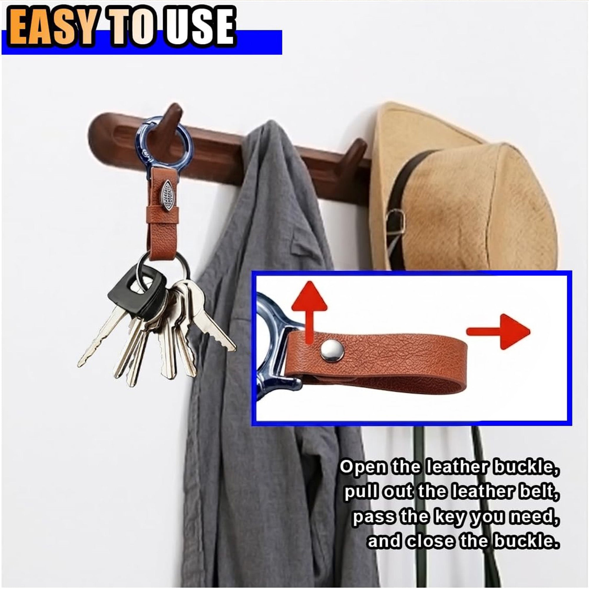 Detach Metal Key Ring with Luxurious Leather Strap  Holder Stylish Key Chain