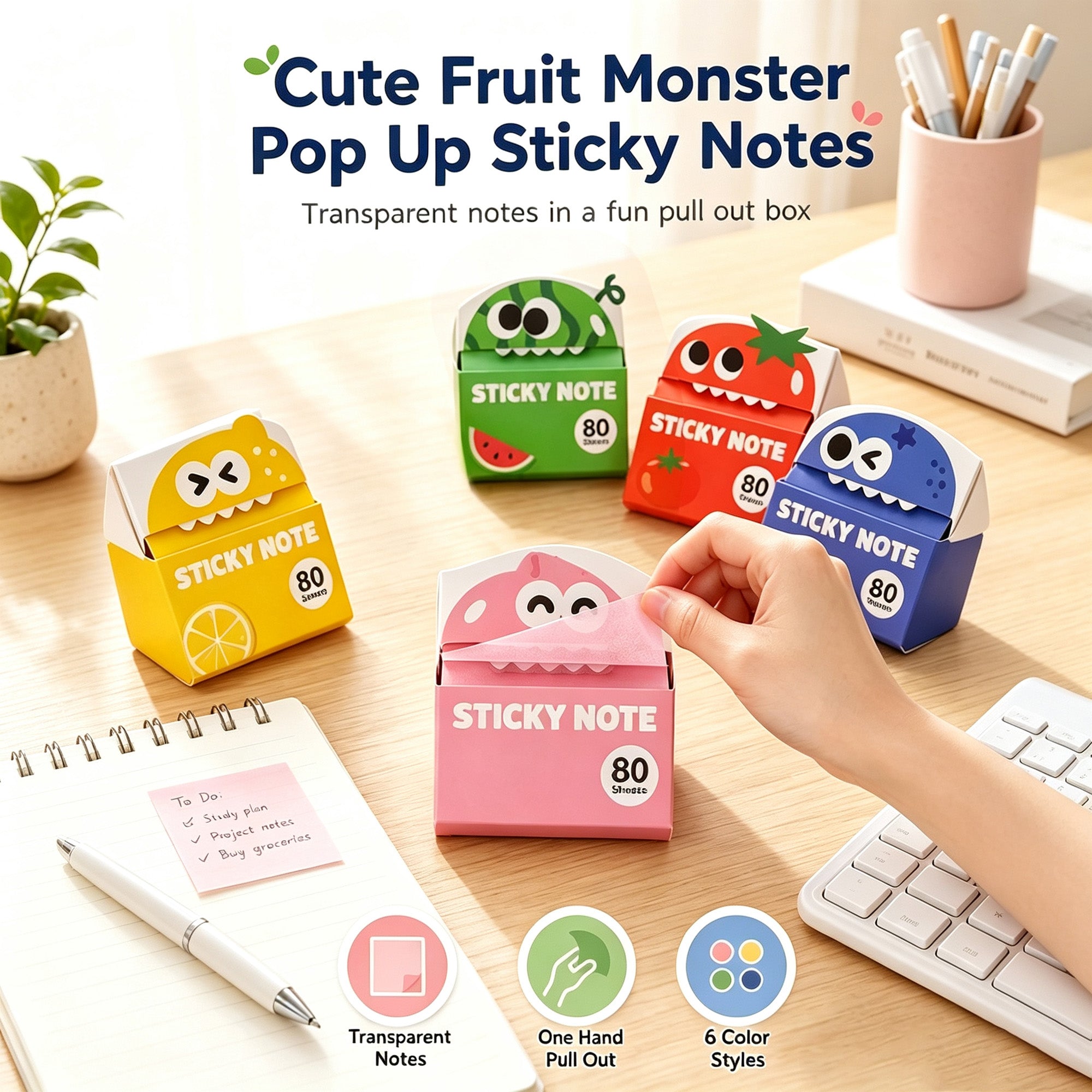 5Style Sticky Note Pads 80 Sheets Cute Pull-Out Adhesive Memo Notes