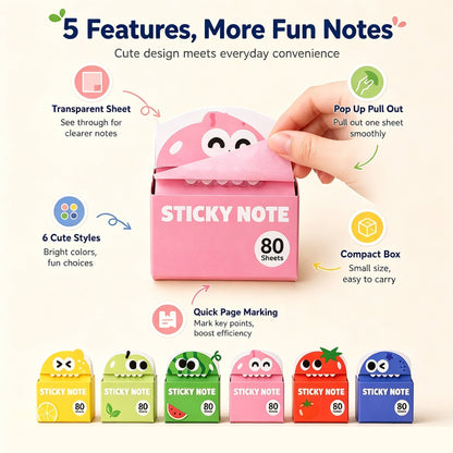 5Style Sticky Note Pads 80 Sheets Cute Pull-Out Adhesive Memo Notes