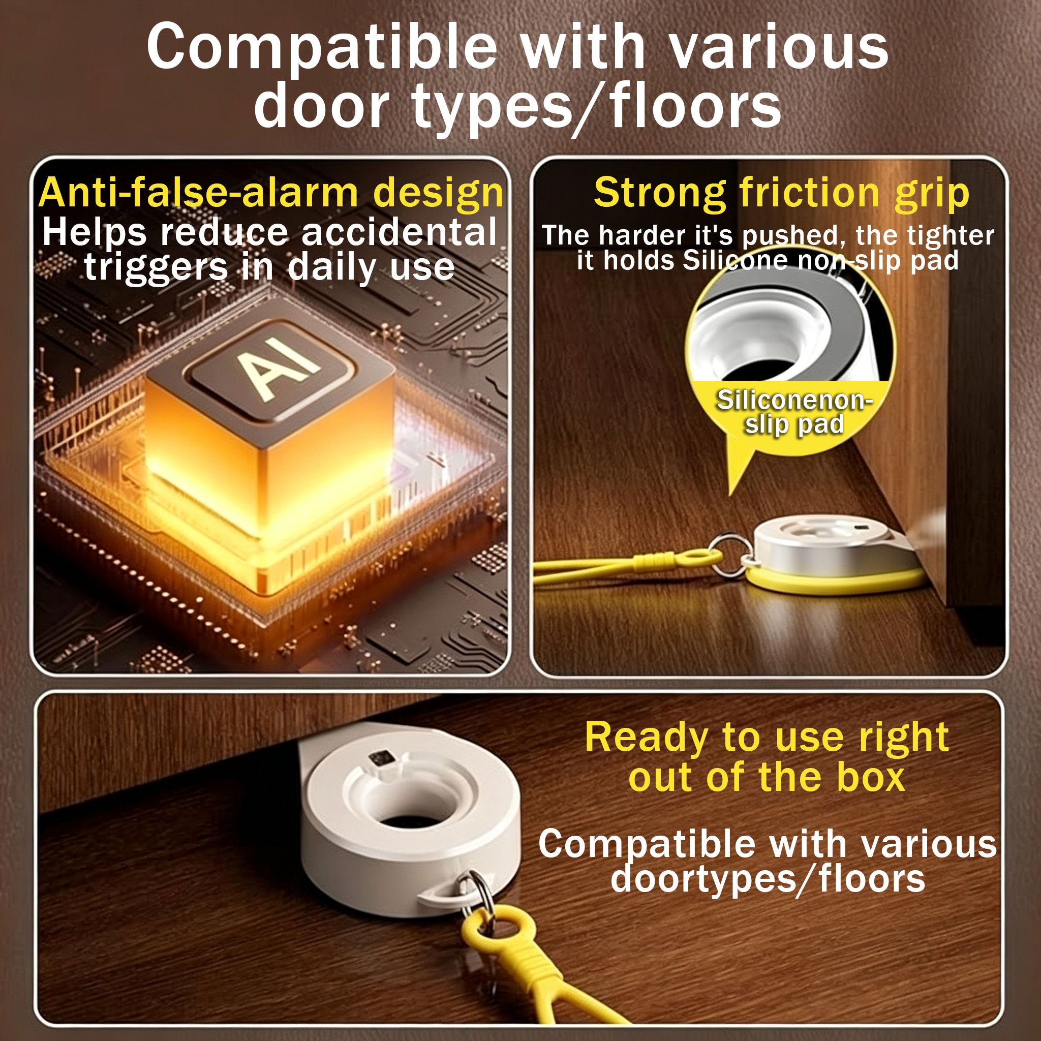 Portable Door Lock with Alarm for Travel  2-in-1 No Drill Door Stoppers for Home