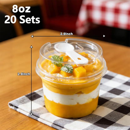 20 Pack 8 oz Dessert Cups with Lids and Spoons