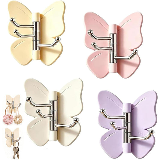 4PCS Butterfly Adhesive Hooks for Hanging Towels, Robes and Keys