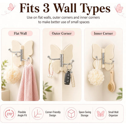 4PCS Butterfly Adhesive Hooks for Hanging Towels, Robes and Keys