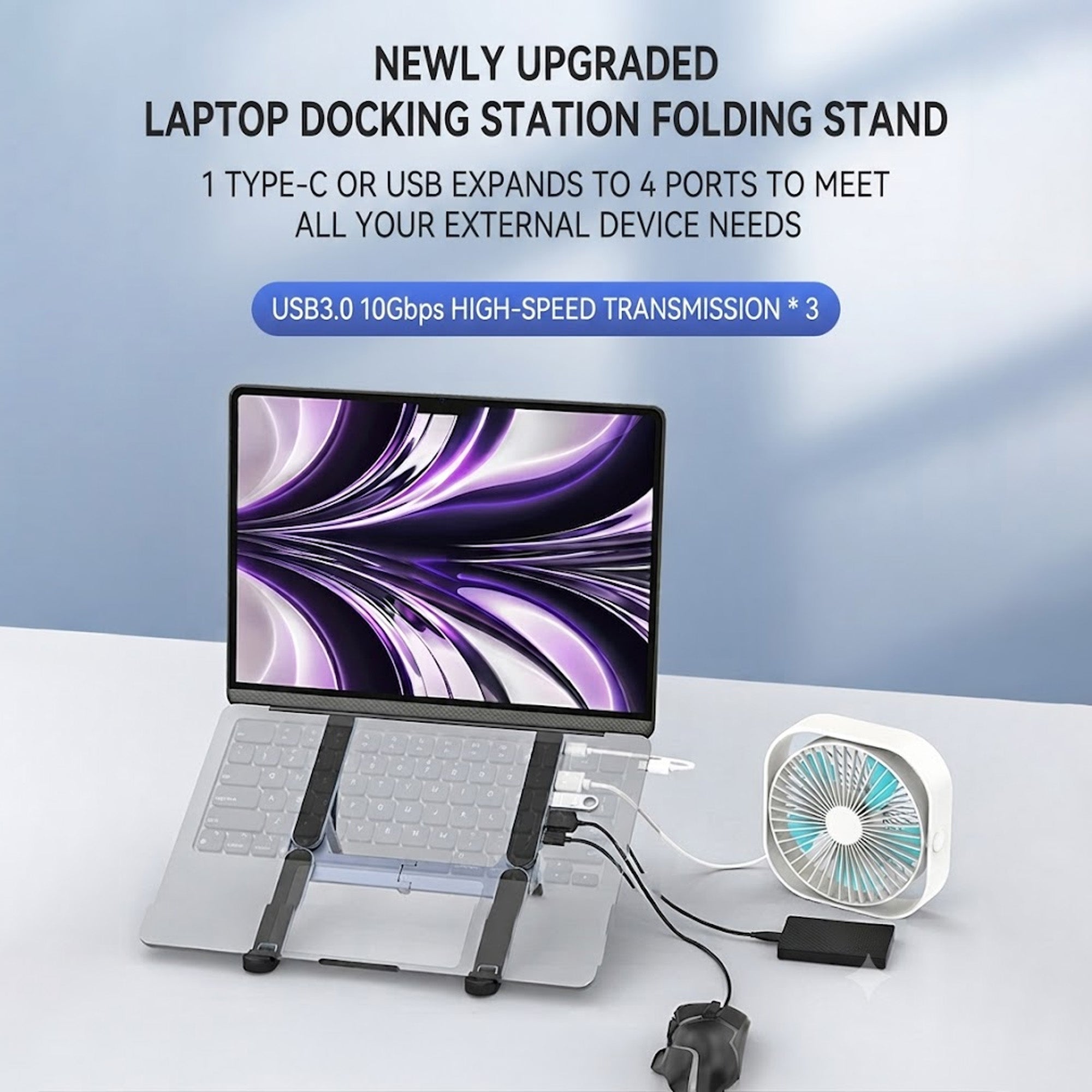 Ultra Compact Laptop Stand with 5 USB Ports for Travel, Library, Home, Office, Cafe