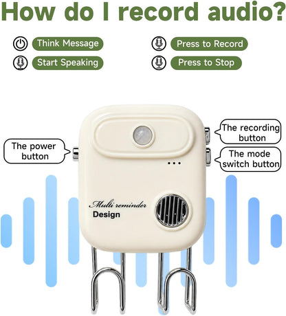 Door Exit Reminder with Key Holder, Recordable Voice Reminder, Motion-Activated
