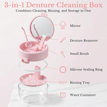 3-in-1 Denture Bath Box with Leak Proof