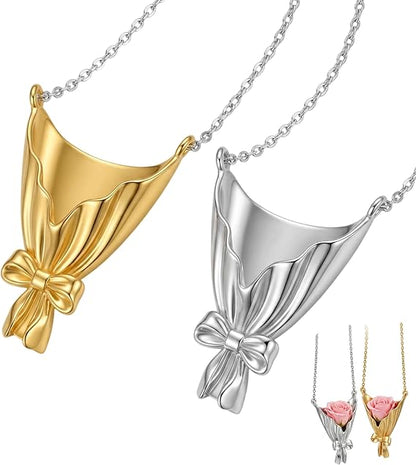 Diy flower bouquet necklace,Wearable flowers necklaces,Vase chain for insert real or dried flowers, Handmade customized gifts