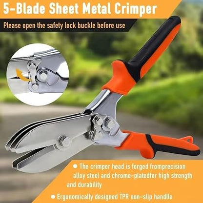 Mutt Tools Pipe Crimper Tool 5 Blade Duct Crimper for HVAC Metal