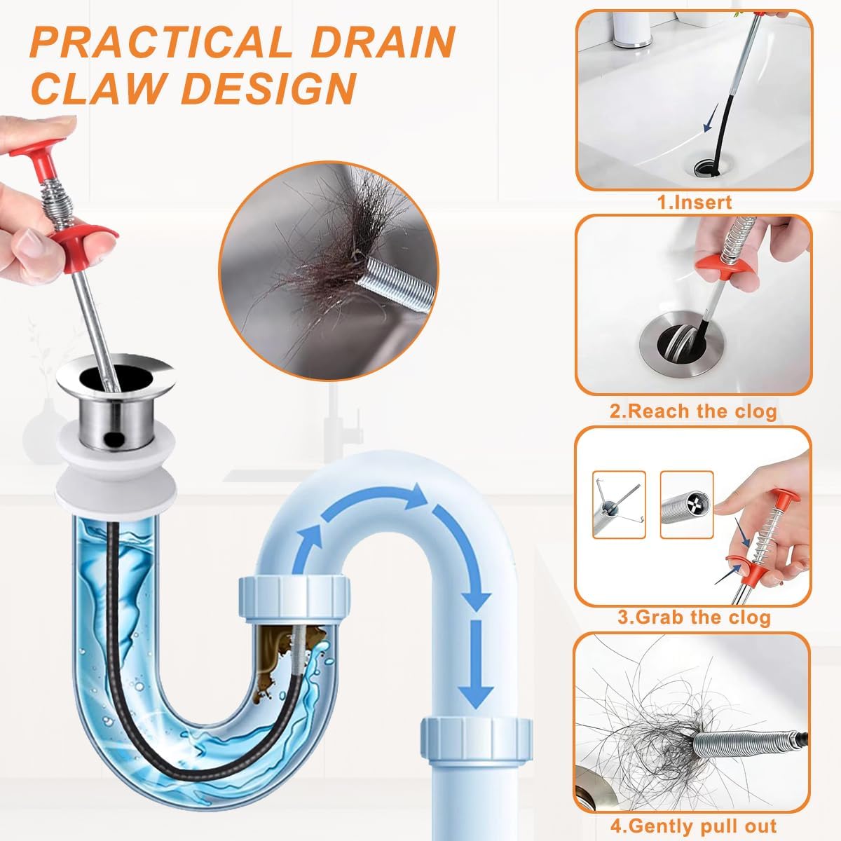 Flexible Grabber Pickup Tool for Kitchen Sink Bathroom Tub Toilet Drains