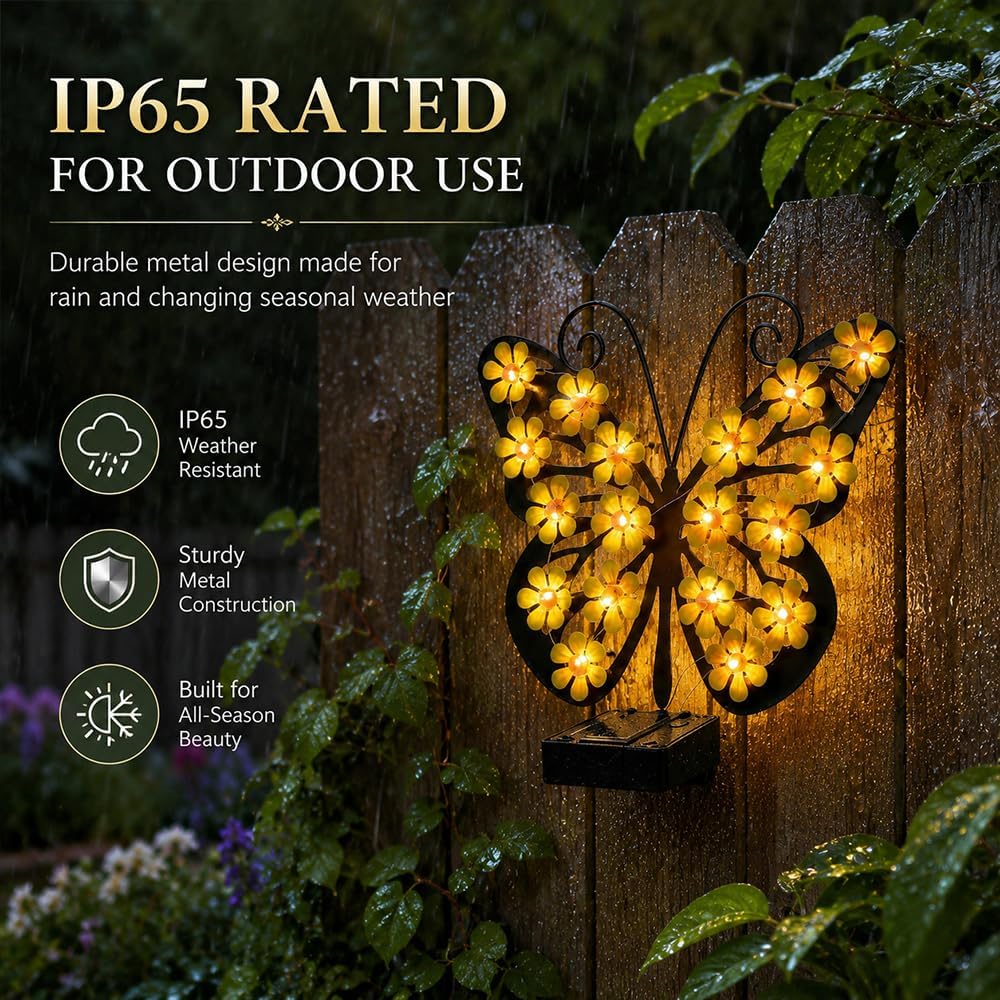 Solar Lights Outdoor Metal Butterfly Wall Decor Ip65 Waterproof