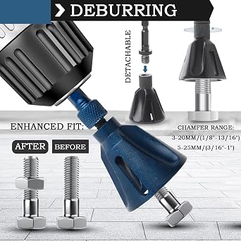 Deburring External Chamfer Tool, 3 Carbide Blades Quick Release 1/4 Inch Hex Shank Removing Burr Chamfering Drill Bits Set Kit for Remove or Repair Damaged Threaded Rod Bolt Pipe