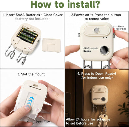 Door Exit Reminder with Key Holder, Recordable Voice Reminder, Motion-Activated