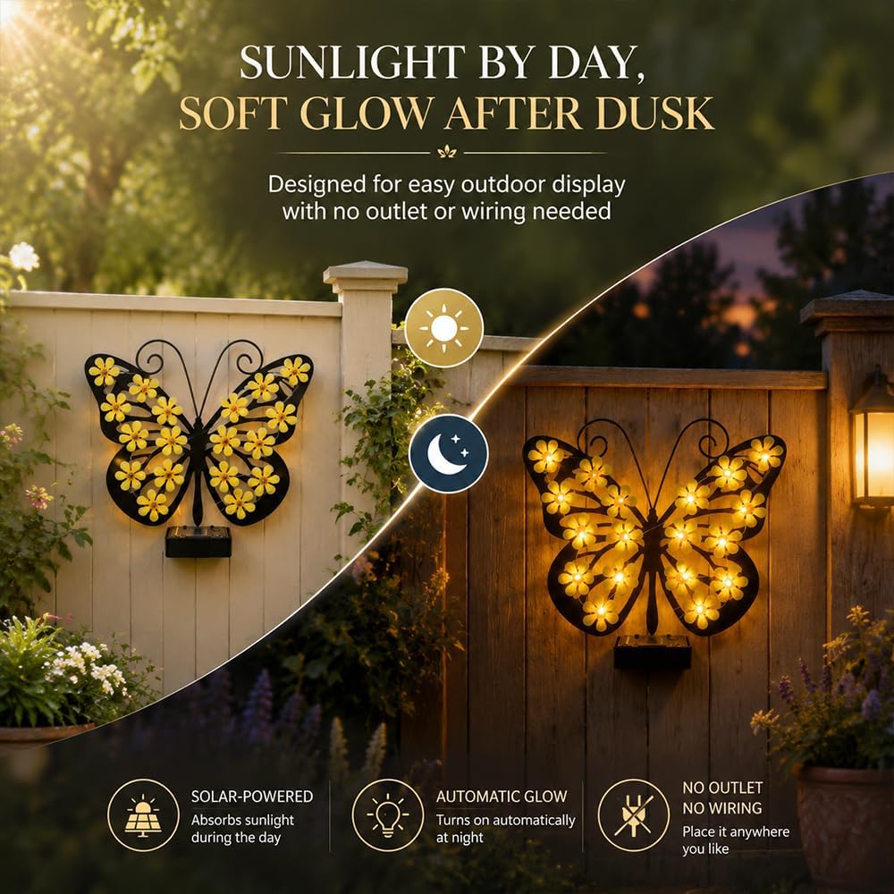 Solar Lights Outdoor Metal Butterfly Wall Decor Ip65 Waterproof
