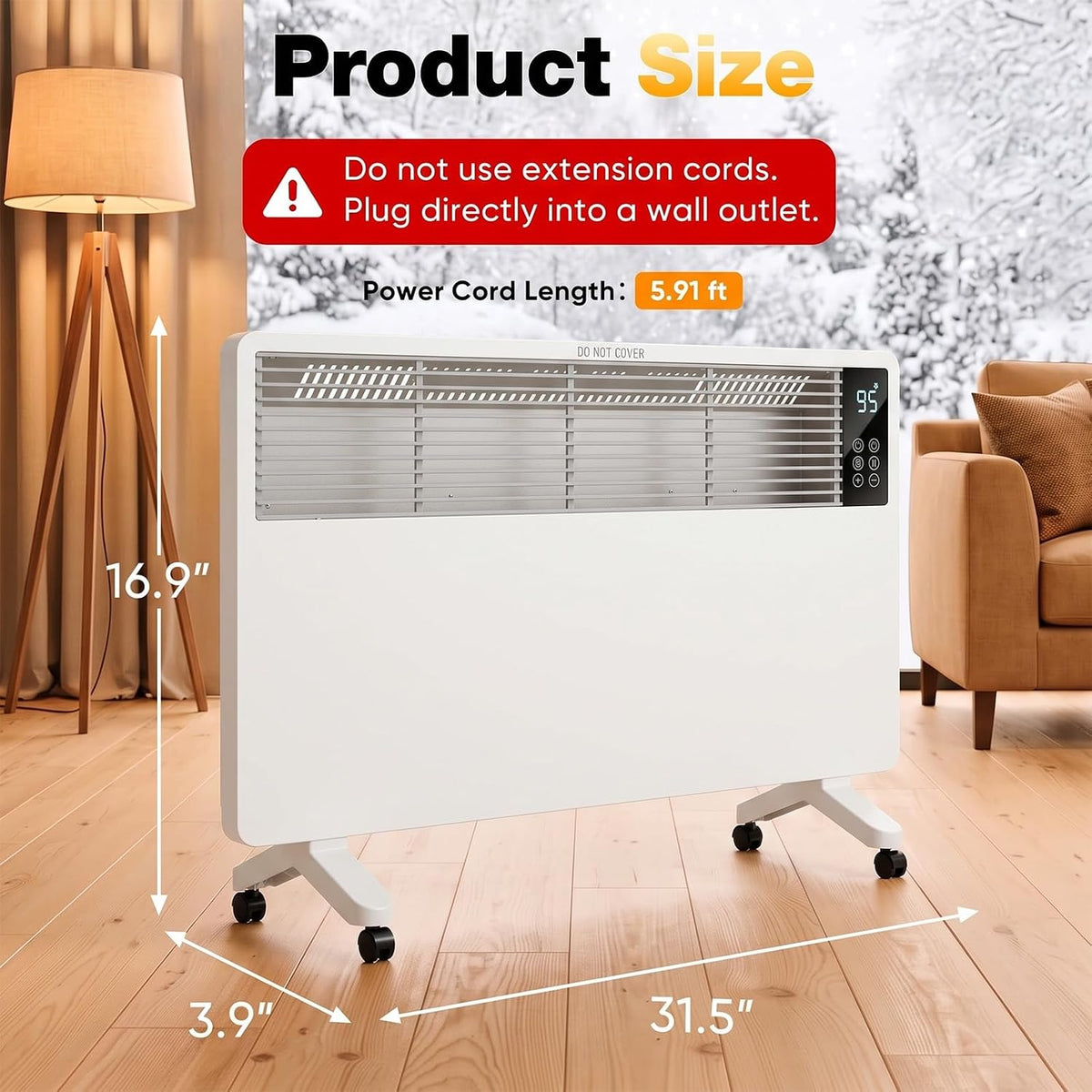 Convection Panel Space Heater for Indoor Use with APP & Remote