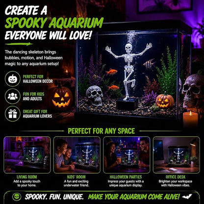Dancing Skeleton Aquarium Decoration  Halloween Fish Tank Decor with Bubble Effect