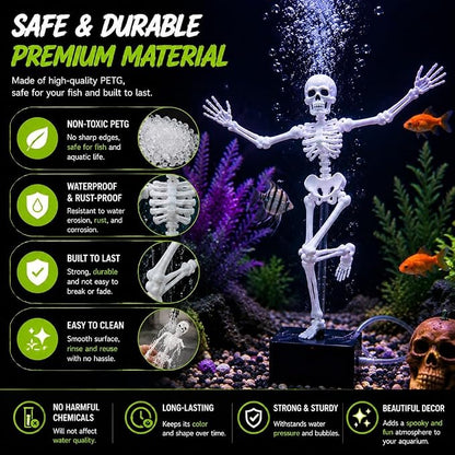 Dancing Skeleton Aquarium Decoration  Halloween Fish Tank Decor with Bubble Effect