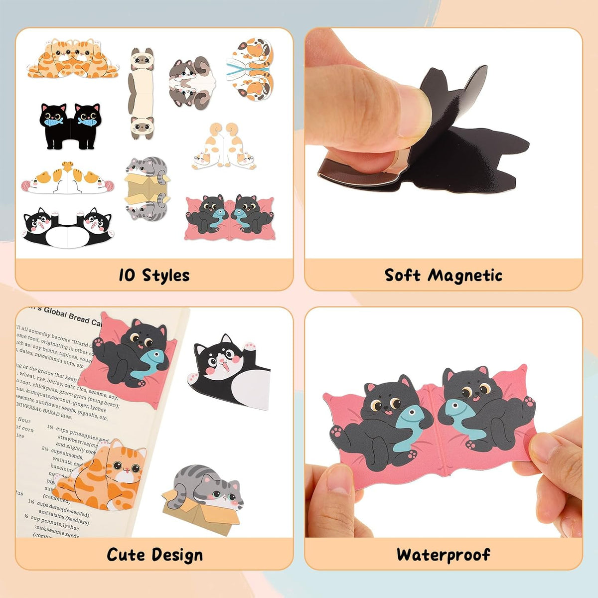 10 Pcs Cute Cartoon Cat Magnetic Bookmarks
