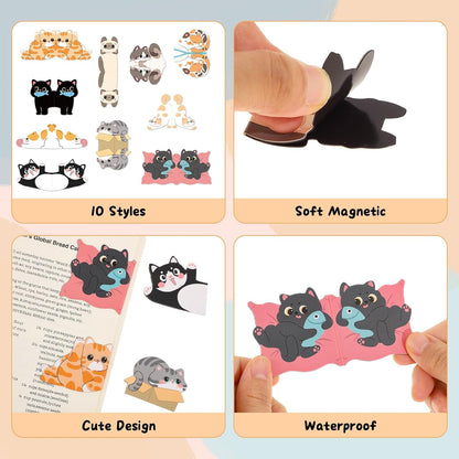 10 Pcs Cute Cartoon Cat Magnetic Bookmarks
