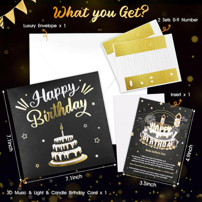 3D Pop Up Birthday Card with Fireworks Cake, LED Lights & Music