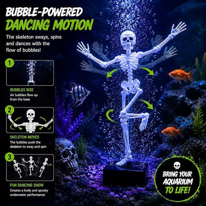 Dancing Skeleton Aquarium Decoration  Halloween Fish Tank Decor with Bubble Effect