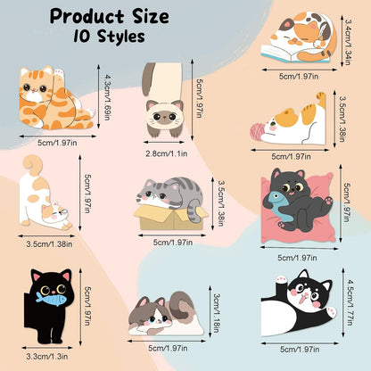 10 Pcs Cute Cartoon Cat Magnetic Bookmarks