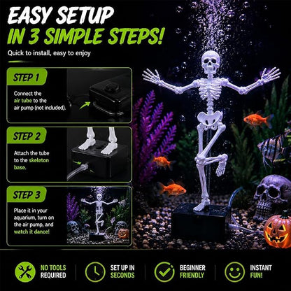 Dancing Skeleton Aquarium Decoration  Halloween Fish Tank Decor with Bubble Effect