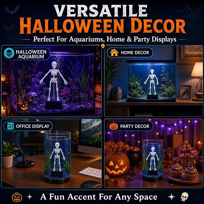 Dancing Skeleton Aquarium Decoration  Halloween Fish Tank Decor with Bubble Effect