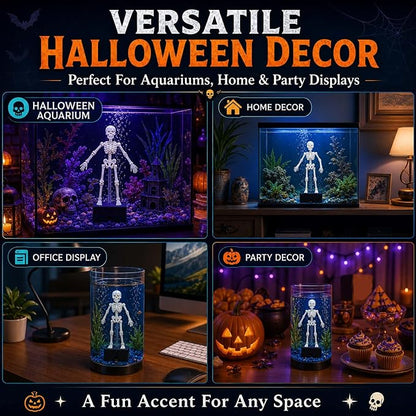 Dancing Skeleton Aquarium Decoration  Halloween Fish Tank Decor with Bubble Effect
