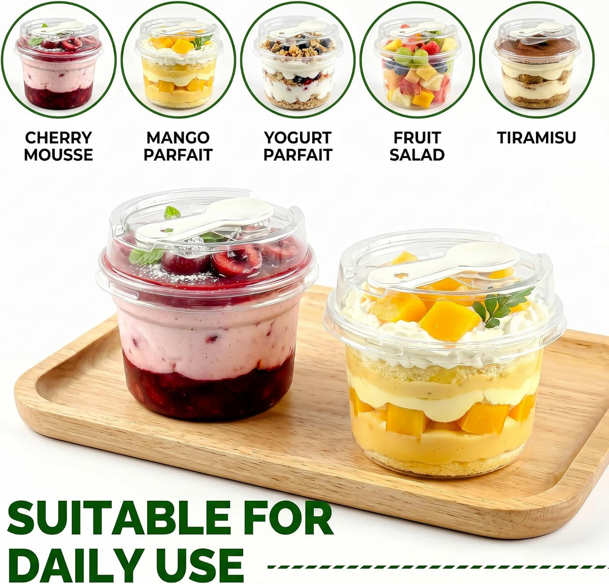 20 Pack 8 oz Dessert Cups with Lids and Spoons