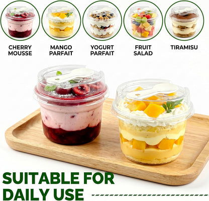 20 Pack 8 oz Dessert Cups with Lids and Spoons
