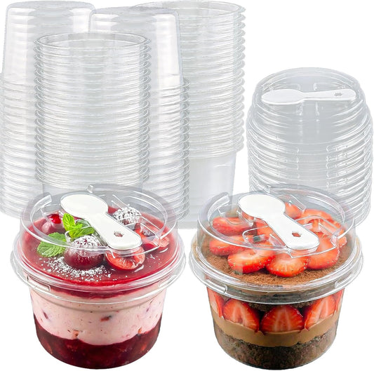 20 Pack 8 oz Dessert Cups with Lids and Spoons