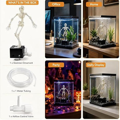 Dancing Skeleton Aquarium Decoration  Halloween Fish Tank Decor with Bubble Effect