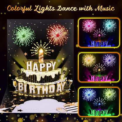 3D Pop Up Birthday Card with Fireworks Cake, LED Lights & Music