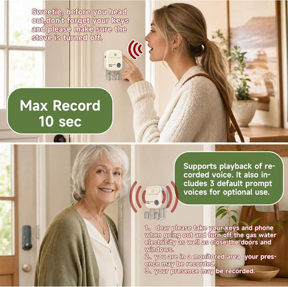 Door Exit Reminder with Key Holder, Recordable Voice Reminder, Motion-Activated