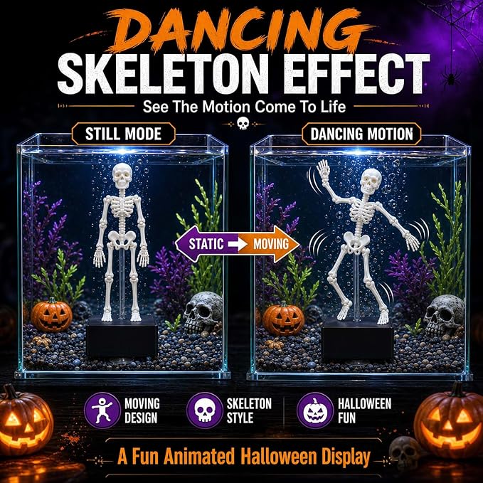 Dancing Skeleton Aquarium Decoration  Halloween Fish Tank Decor with Bubble Effect