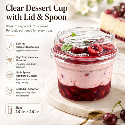 20 Pack 8 oz Dessert Cups with Lids and Spoons