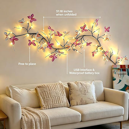 Drawelry LED Willow Vines Light DIY Enchanted Willow Vine Lights with Butterfly Butterfly Lights Indoor Wall (36 Lights (5.3ft))