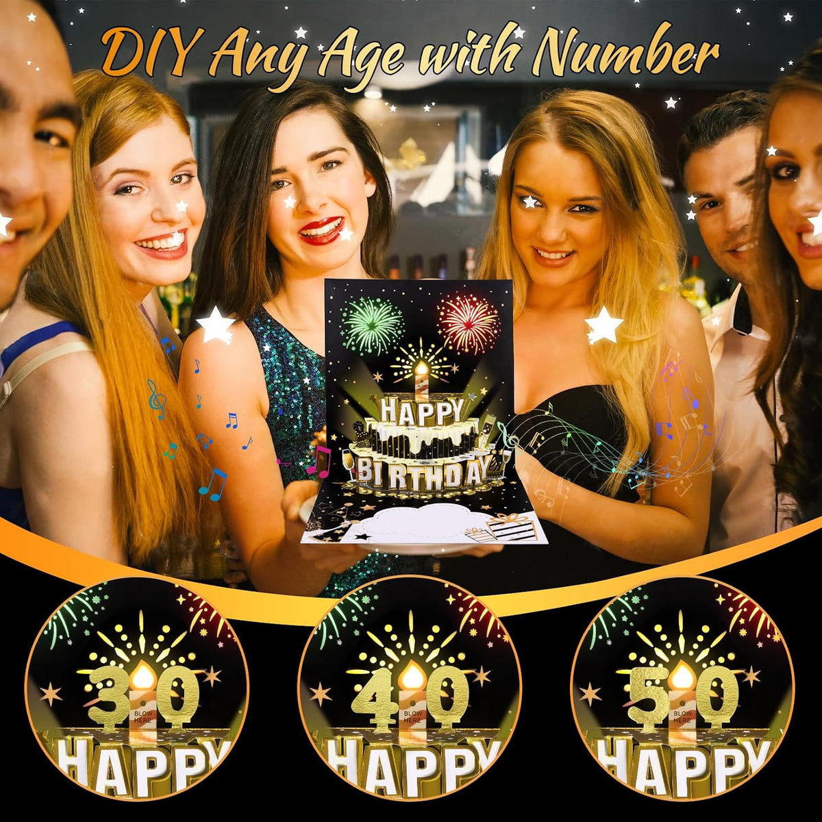 3D Pop Up Birthday Card with Fireworks Cake, LED Lights & Music