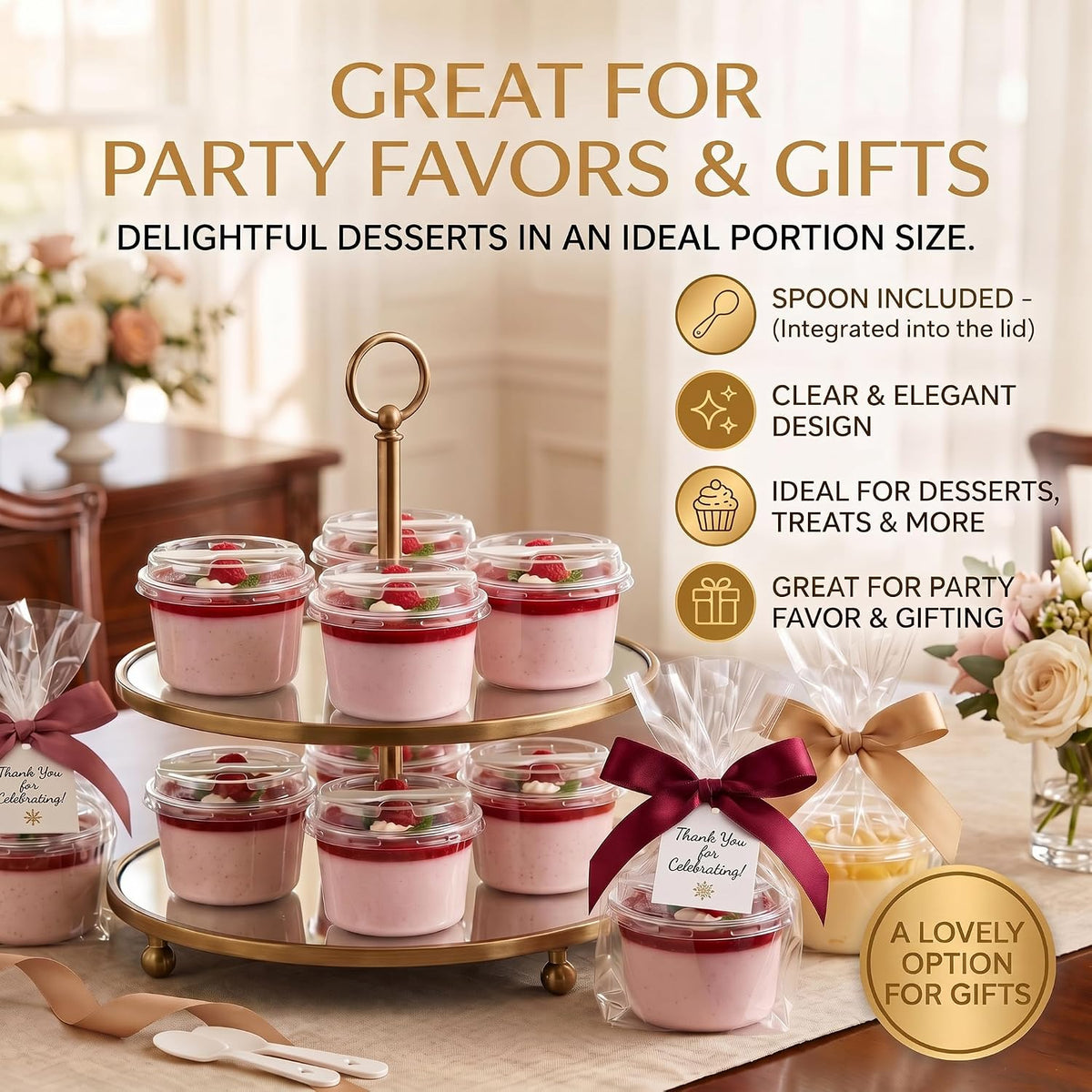 20 Pack 8 oz Dessert Cups with Lids and Spoons