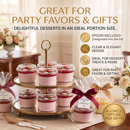 20 Pack 8 oz Dessert Cups with Lids and Spoons