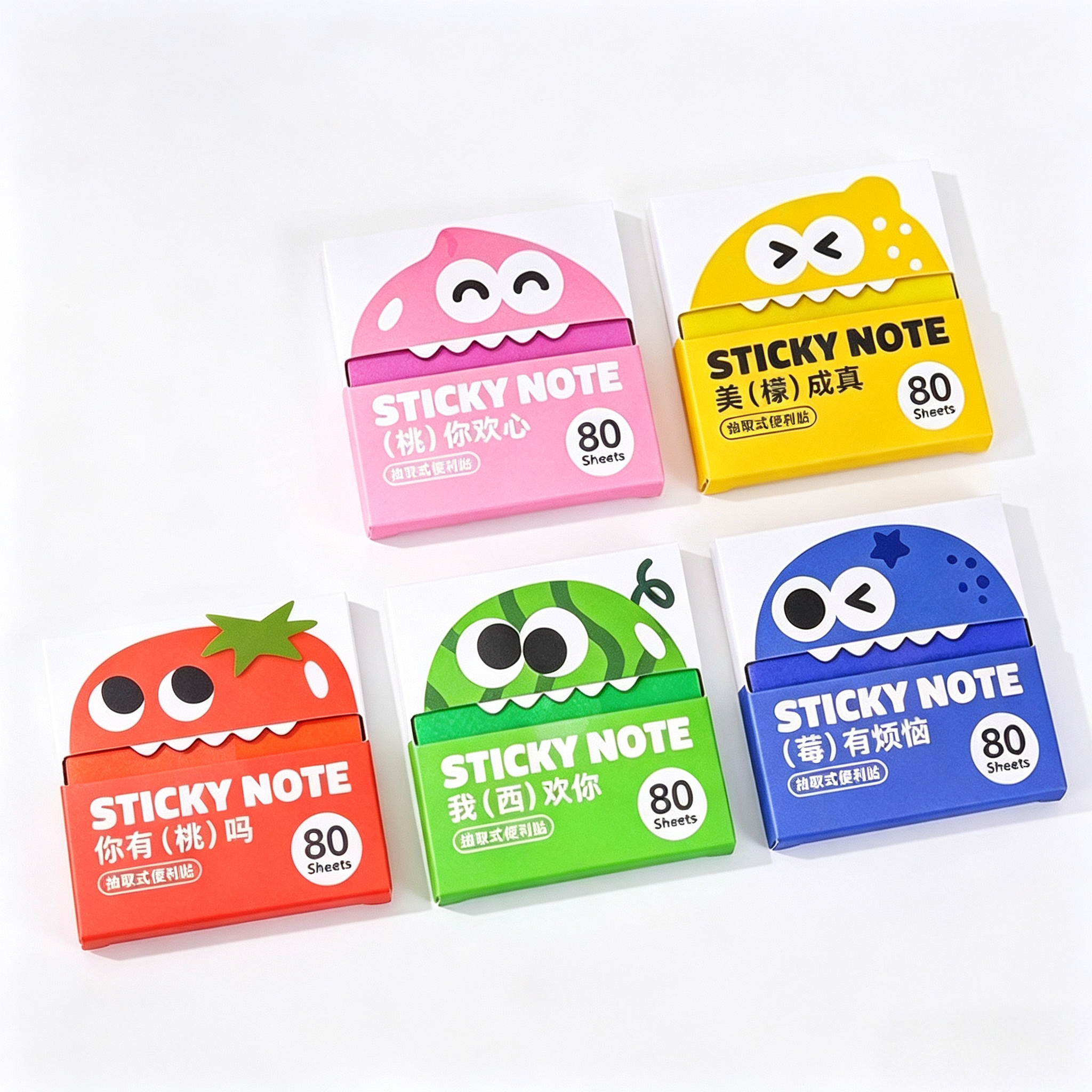 5Style Sticky Note Pads 80 Sheets Cute Pull-Out Adhesive Memo Notes