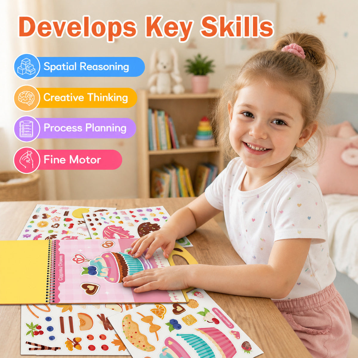 DIY Dessert & Food Sticker Activity Book (Reusable Stickers)