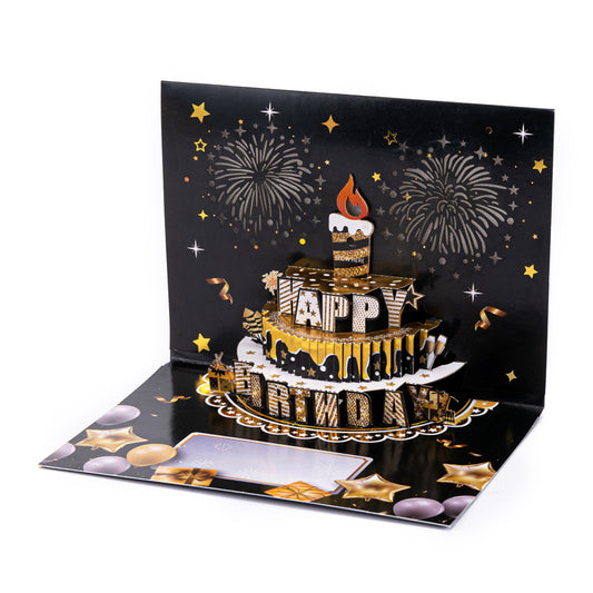 3D Pop Up Birthday Card with Fireworks Cake, LED Lights & Music