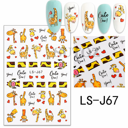 Cute Cartoon Giraffe DIY Self-Adhesive Nail Stickers