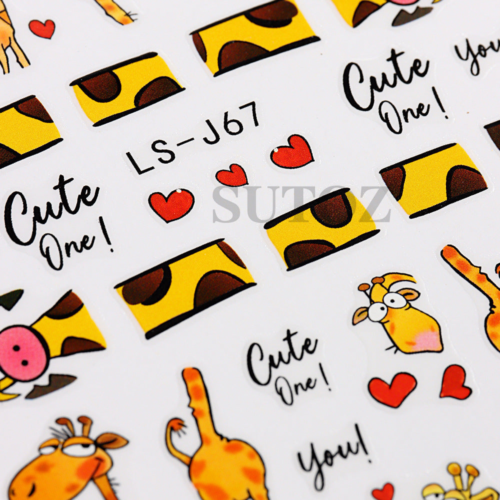 Cute Cartoon Giraffe DIY Self-Adhesive Nail Stickers